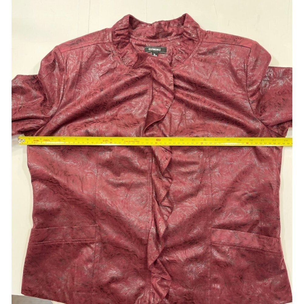 ELEMENTZ Maroon Suede-Feel Embossed Jacket Women's XL Full Zip Ruffle Metallic - Picture 12 of 15